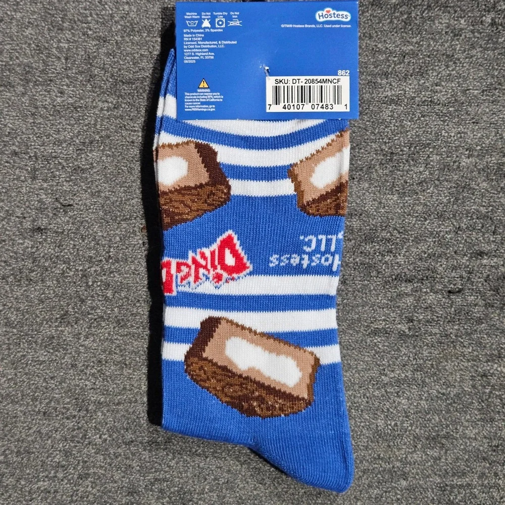 Hostess Ding Dongs Men's Crew Socks Blue White Striped Snack Cake Size 6-12 NEW